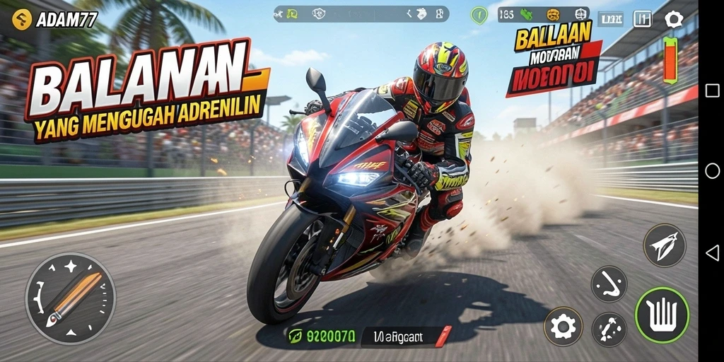 Tampilan gameplay mendebarkan pada balapan motor ADAM77.