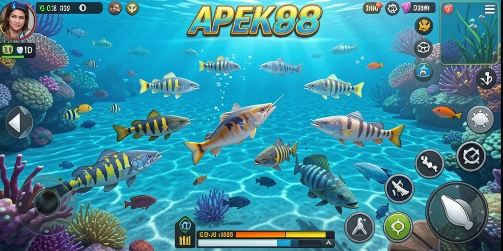 Screenshot APEK88 yang menunjukkan aksi seru menembak ikan.
