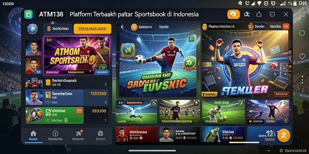 Screenshot utama ATM138 menampilkan tampilan antarmuka taruhan olahraga yang interaktif.