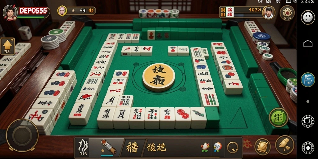 Tampilan gameplay DEPO555 dengan papan Mahjong yang menarik.