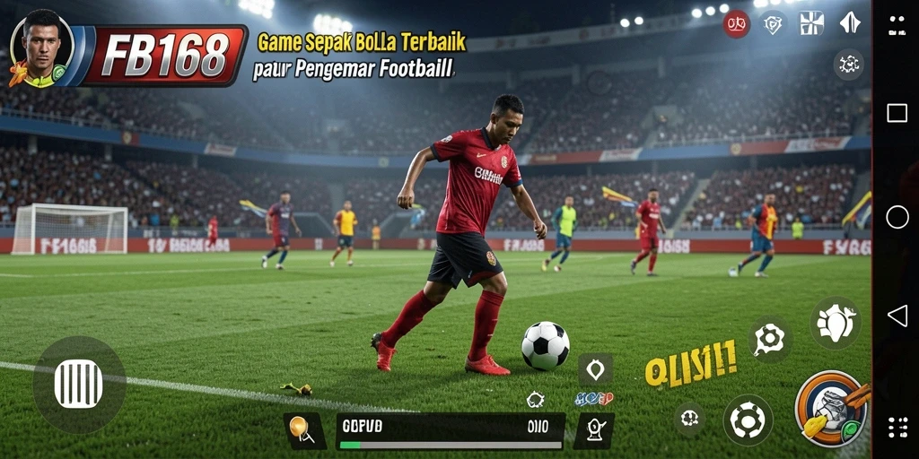 Screenshot FB168 menunjukkan aksi mendebarkan di lapangan sepak bola.