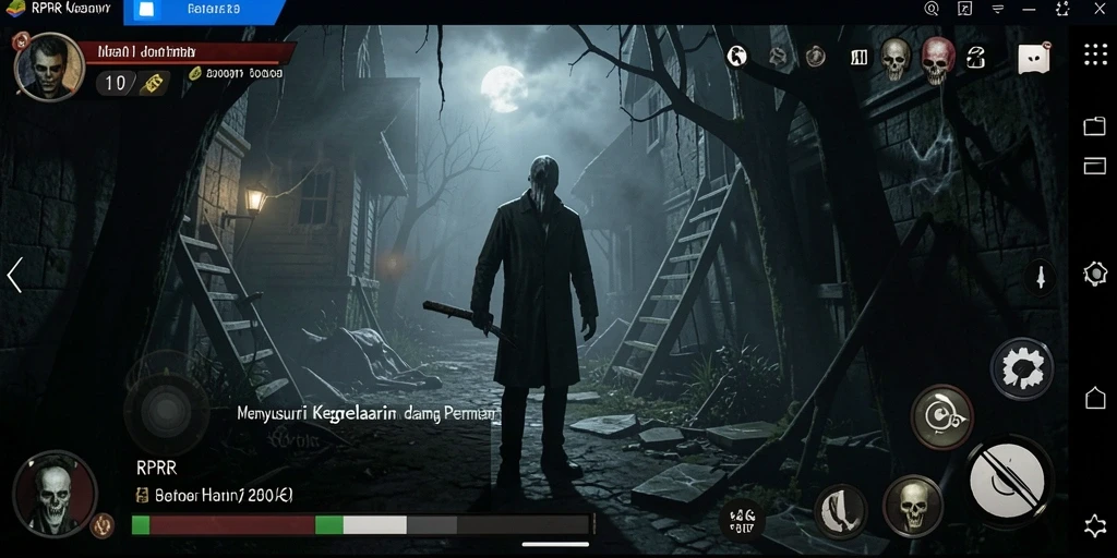 Screenshot gameplay RPRR dengan suasana horor yang mencekam.