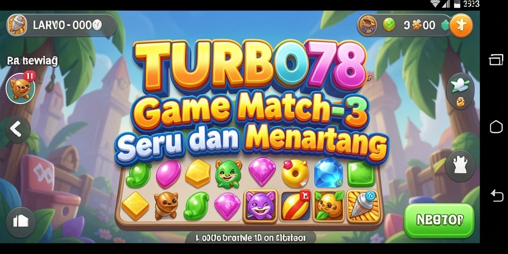 Tangkapan layar gameplay TURBO78 dengan level Match-3 yang menantang.