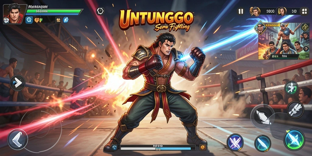 Screenshot menarik dari gameplay UNTUNGGO yang menunjukkan pertarungan seru.