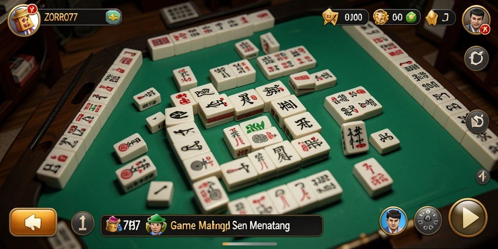 Screenshot gameplay ZORO77 menampilkan suasana permainan Mahjong yang seru.